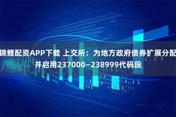 锦鲤配资APP下载 上交所：为地方政府债券扩展分配并启用237000—238999代码段